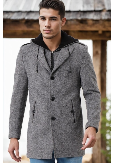 Plt8406 Dewberry Erkek Palto-desenli Gri-5 Desenli Gri-5