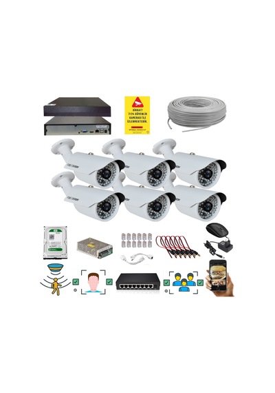 6 Kameralı Set - 5 Mp 1940p Sensör 6 Megapiksel Sony Lens Metal Kasa Ip Güvenlik Kamerası Seti