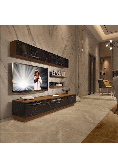 Decoraktiv Trendstyle 5 Mdf Tv Ünitesi Tv Sehpası Ceviz - Siyah Mermer