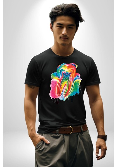 Diş Doktoru Diş Anatomisi Özel Tasarım Unisex Unisex Siyah Organik Baskılı T-shirt Penye Yüksek Kalite Siyah