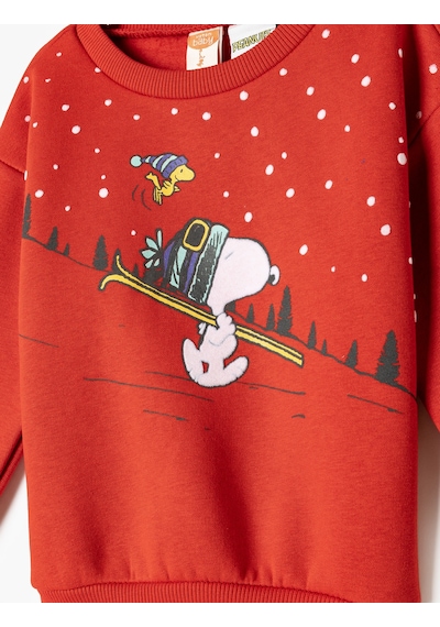 Koton Sweatshirt Snoopy Baskılı Lisanslı Uzun Kollu Bisiklet Yaka Kırmızı 5wmb10276tk Kırmızı