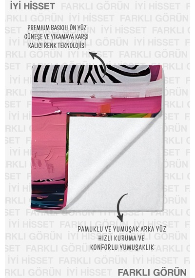 Zebra Temalı Tropikal Plaj Havlusu - Modern Safari Pembe Turuncu Hızlı Kuruyan Mikrofiber Havlu Çiy Armut