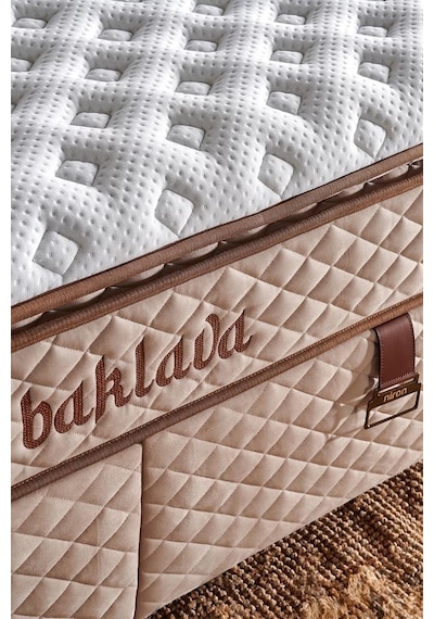 Baklava Lüks Yatak Baza Ve Başlık Seti 200x200 Cm Çift Kişilik Çok Sert Yatak Krem Baza Ve Başlık