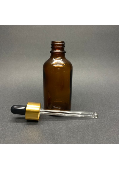 Amber Cam Damlalıklı Şişe Gold Metalik Kapak Kahverengi 50 ML