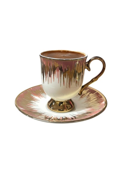 6 Kişilik Gold Detaylı Damla Desenli Türk Kahvesi Fincanı -90ml Diğer