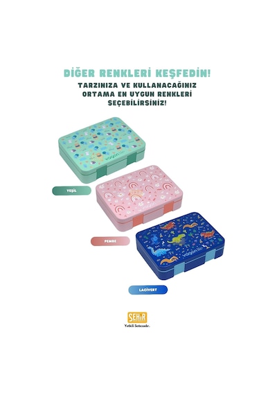 Bento 1300ml Lunchbox Tek Katlı 4 Bölmeli Abs Plastik Çocuk Sefer Tası Yemek Kutusu Yeşil Çok Renkli