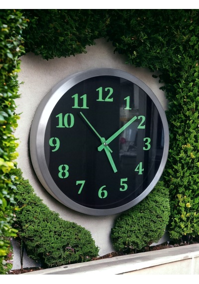 Fosforlu Gece Karanlıkta Parlayan Metal Duvar Saati Çap 30 Cm Siyah