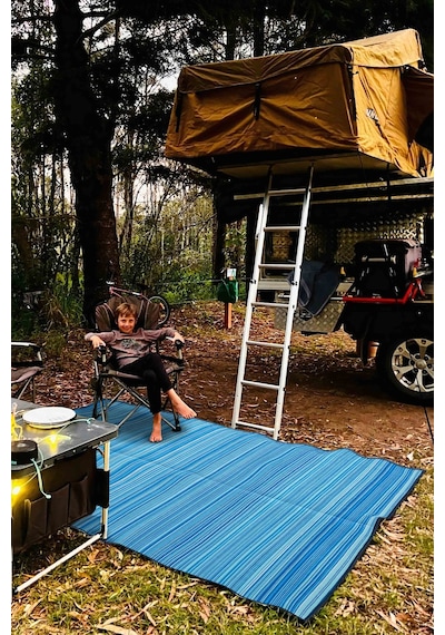Açıp Katlanabilir Mavi Plaj Kamp Piknik Bahçe Balkon Teras Hasır Halı Mat Savan Kilim Karavan Halısı