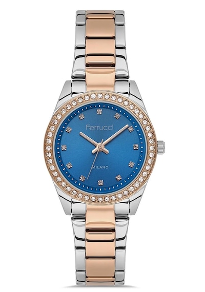 Ferrucci Fc63407 Taşlı Kadran Ve Kasa Çelik Kadın Kol Saati+bileklik Hediye Gümüş - Rose Gold