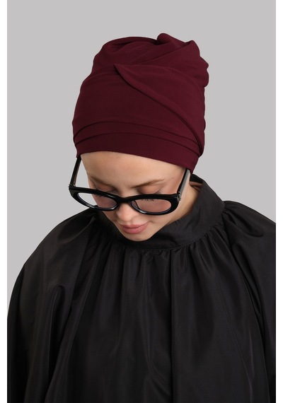 Hürrem Bone Bordo Versa Kuyruklu Pratik Tesettür Bone Sandy Büzgülü 2515 16