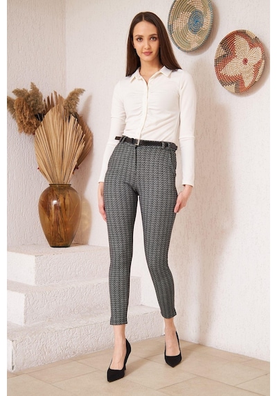 Darlin Moda Siyah Zigzag Desenli Slim Fit Pantolon Dm3000 Siyah