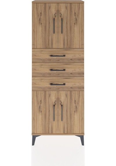 Arges Dolap 3 Raflı 3 Çekmeceli 4 Kapaklı 60x30x163 Çam-çam Atlas Çam