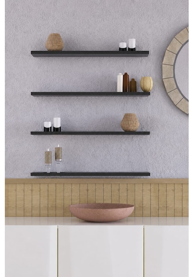 Yankı-byeg 70 Cm 4lü Mat Siyah Mdf Uçan Duvar Rafı Gizli Bağlantı Kitaplık