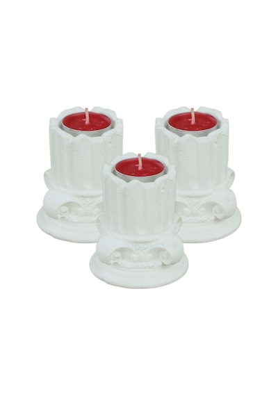 Eskitme Mumluk Şamdan 3 Adet Tealight Uyumlu Tarihi Sütun Model - Beyaz