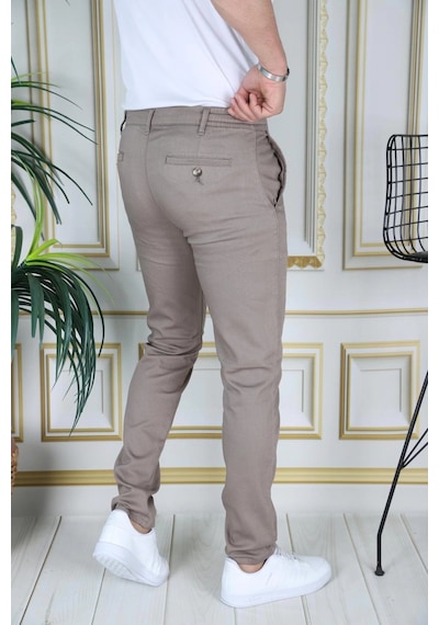 Phantom Jeans Erkek Kahve Slim Fit Esnek Likralı Armürlü Keten Pantolon Bağcıklı Kemerli Beli Lastikli Şık Pantolo Sütlü Kahve