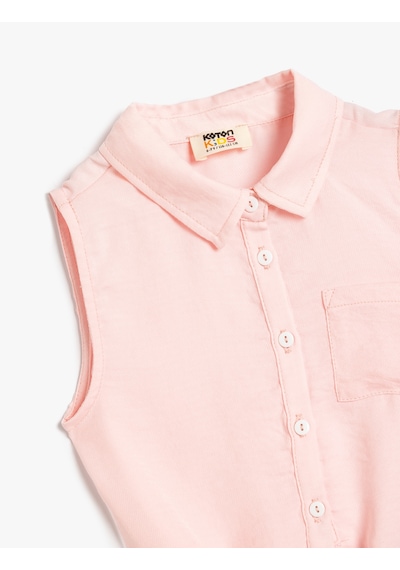 Koton Crop Gömlek Kolsuz Cep Detaylı Belden Bağlamalı Pembe 5skg60025aw Pembe
