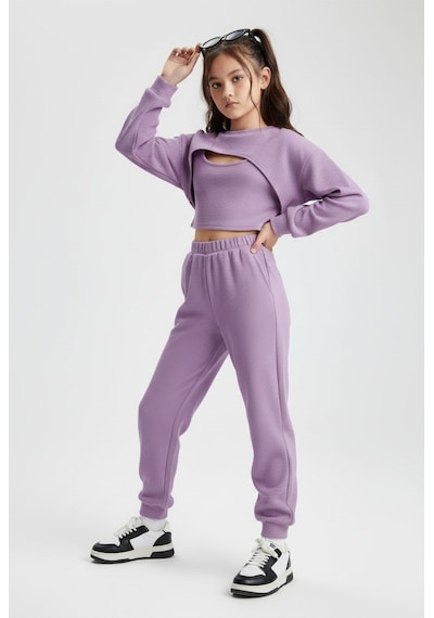 Aden Kids Kız Çocuk Krop Model Alt Üst Takım Toplam 3 Parça Mor