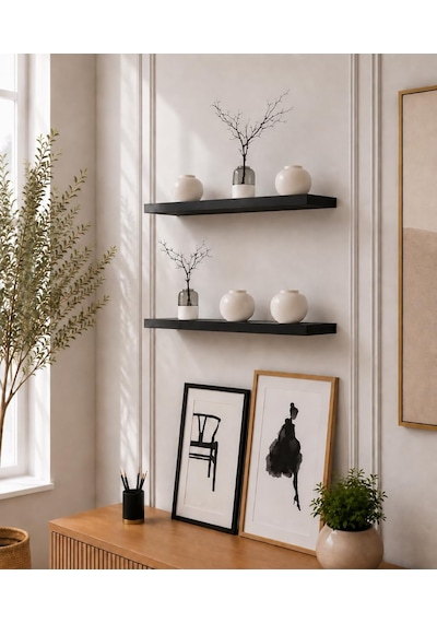 Siyah Duvar Rafı 2 Li Set Gizli Raf Uçan Raf 50-50 Diğer