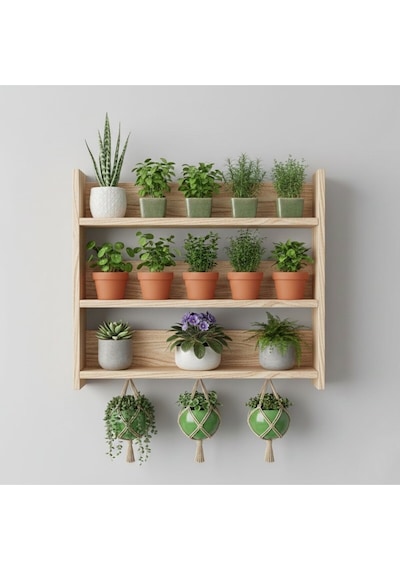 50x50 Cm - 3 Katlı Çok Amaçlı Çiçeklik, Mutfak Baharatlık Ve Saksı Standı - Montaja Hazır Bej