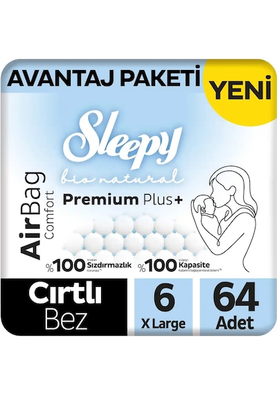 Sleepy Bio Natural Premium Plus Airbag Comfort Avantaj Paketi Bebek Bezi 6 Numara Xlarge 64 Adet