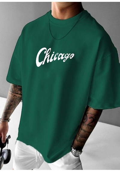Chıcago Bulls Baskılı Oversize Tişört Yeşil