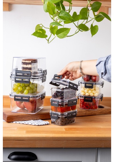 Nandy Home Set Kilit Kapaklı Dikdörtgen Clear Saklama Kabı Seti 9'lu - 375-900-17000 ML Beyaz