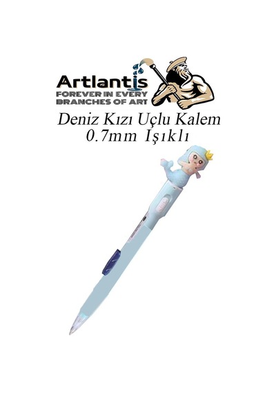 Işıklı Deniz Kızı Uçlu Kalem 0.7 1 Adet Denizkızı Başlıklı Versatil Kalem Süslü Silikonlu Hediyelik Kalem Mavi