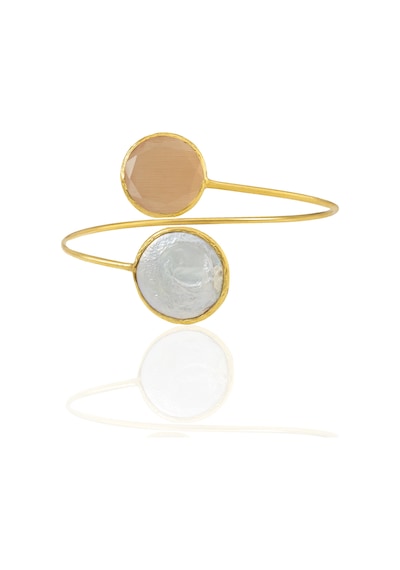 Kadir Jewellery 22 Ayar Altın Kaplama Ayarlanabilir İnci Bilezik Turuncu