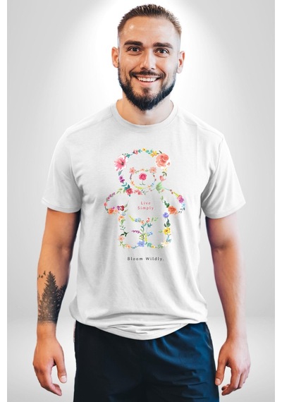 Sadece Yaşamak Unisex Unisex Beyaz Organik Baskılı T-shirt Penye Yüksek Kalite Beyaz