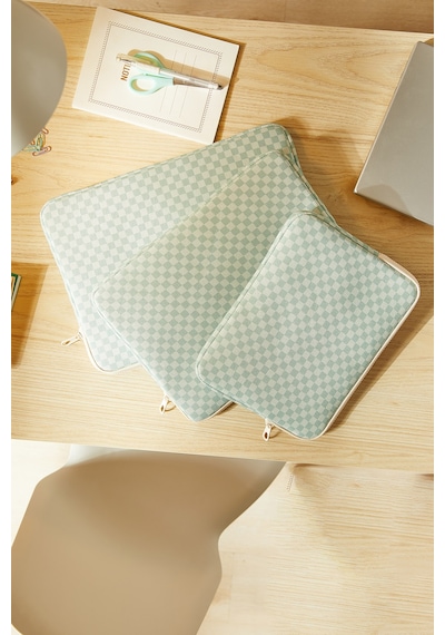 Ocean Home Textile Su İtici Leke Tutmaz Mint Dama Desen Tablet Taşıma Çantası / Kılıfı 27 X 21 X 2 Cm Tablet Kılıfı