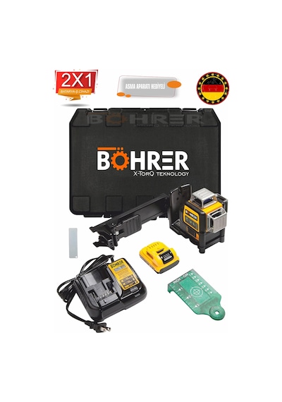 Böhrer Hb0214t 12v Max Lazer Seviyesi, Yeşil Çizgi Lazeri, 3 Yollu, 360 Derece Profesyonel , Kablosuz Edilebilir