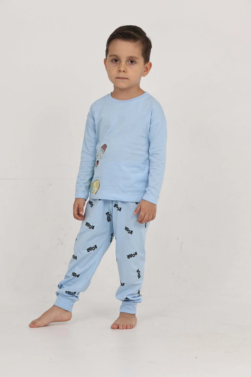 Toontoy Kids Toontoy Erkek Çocuk Roar Baskılı Pijama Takım Mavi