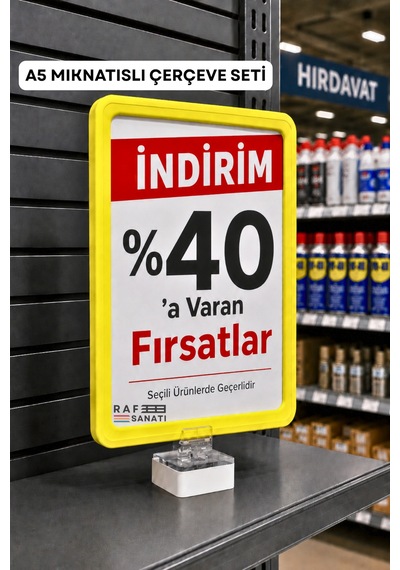 A5 Mıknatıs Tutuculu Fiyatlık Etiketlik Dikey Yatay Ve Bilgilendirme Çerçevesi Sarı