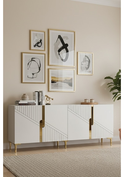 Ceneyra Ka1828BG Evva Konsol Ve Tv Sehpası Beyaz-gold 180cm