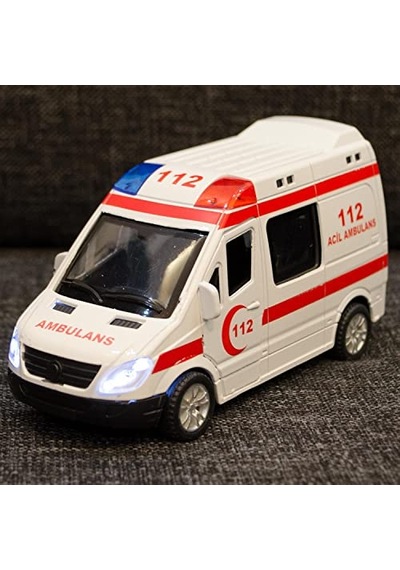 Apera Ap-27 Mercedes Sprinter Minibüs Diecast Metal Çek Bırak Işıklı Siren Sesli 14 Cm Ambulans