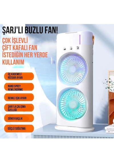 Şarjlı Uzaktan Kumanda Buzlu Taşınabilir Fan Soğutucu Rgb Led Çift Fanlı Buz Hazneli Masaüstü Fan