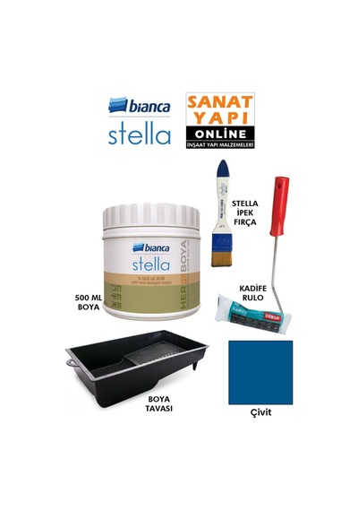 Stella Boya 4 Parçalı Set 500 Ml Boya - Boya Tavası- Stella İpek Fırça - Kadife Rulo Diğer