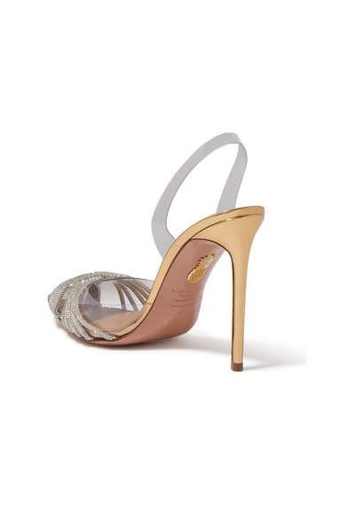 Aquazzura Gatsby 105 Kristal Slingback Topuklu Ayakkabı - Altın