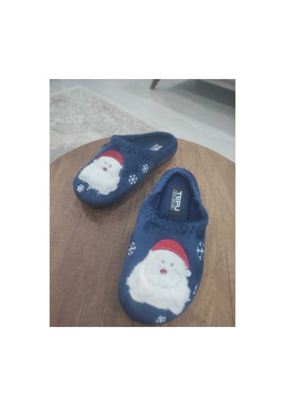 Tepu Noel Temalı Ev Terliği Yumuşak Peluş Santa Desenli Kadın/erkek Panduf Mavi