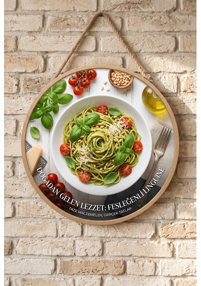 Fesleğenli Linguine Makarna Temalı Restoranlar Cafeler Lokanta İçin Ahşap Duvar Kapı Dekoratif