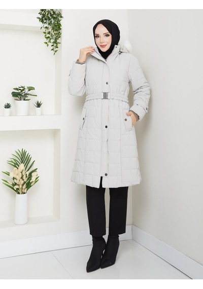 Eslemnur Nova Kumaş Şişme Mont 100cm Krem