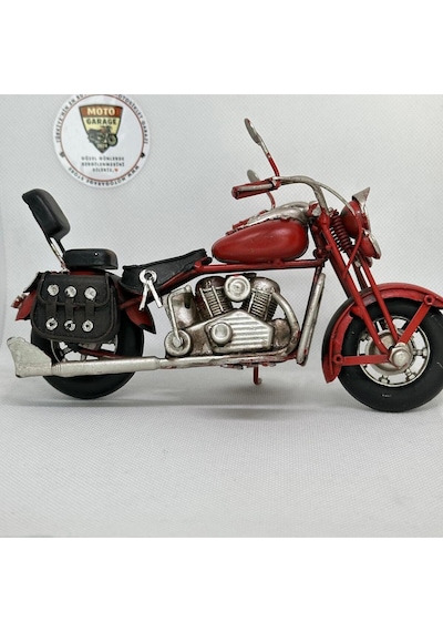 El Yapımı Kırmızı Chopper/cruiser Metal Motosiklet Biblosu Siyah Yan Çantalı & Sissy Barlı