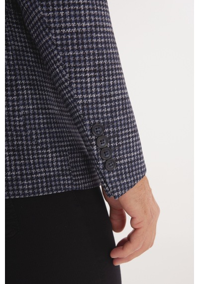 Ac&Co / Altınyıldız Classics Erkek Lacı Slim Fit Dar Kesim Mono Yaka Kazayağı Desenli Ceket Lacı Lacivert