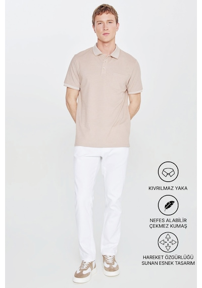 Ac&Co / Altınyıldız Classics Polo Yaka Cepli Regular Fit Bol Kesim Düz Tişört - 482518226 Bej