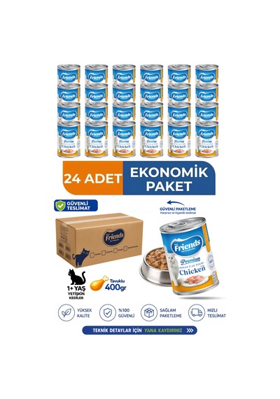 Premium Tavuklu Yetişkin Kedi Konservesi 400 Gr X 24 Adet Ekonomik Paket Yaş Mama