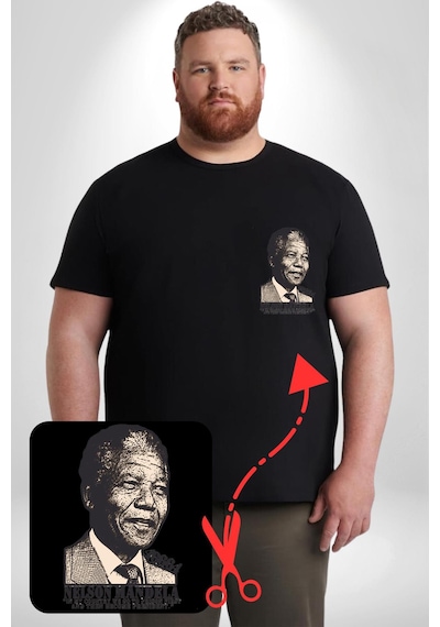 Angemiel Nelson Mandela Siyah Büyük Beden Kadın Basic Minimal Baskılı Tişört Siyah