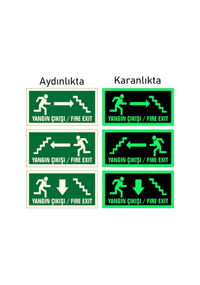 Fotolümen Fosforlu Yangın Çıkışı/Fıre Exıt Yön Levhası