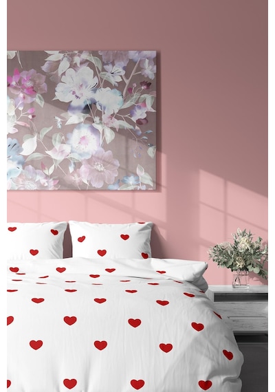 Zeynep Tekstil Nevresim + Yastık Kılıfı Çarşafsız Pamuklu Tek Kişilik Nevresim Seti Kalp Desenli Kırmızı 200 x 220