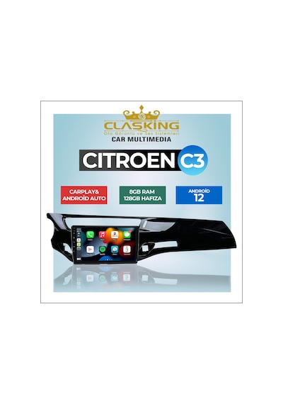 Cıtroen C3 2010-2015 Siyah 8 Gb Ram 128 Gb Hafıza Androıd Multıme