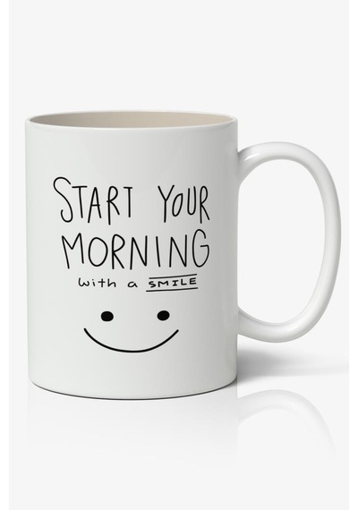 Start Your Morning Temalı Baskılı Kupa Bardak Baskılı Kahve Kupa Bardak Beyaz